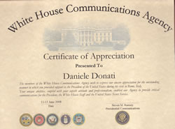 Certificate issued by the White House staff and U.S.Secret Service for 2008 Presidential visit in Rome Mr. Barak H. Obama
